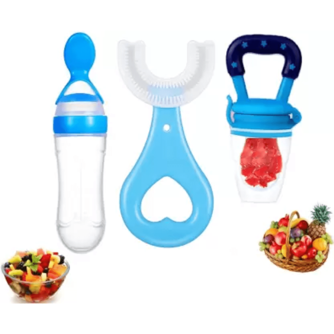 pack combo fruit pacifier, feeder spoon, U shape toothbrush for kids  silicone multicolor